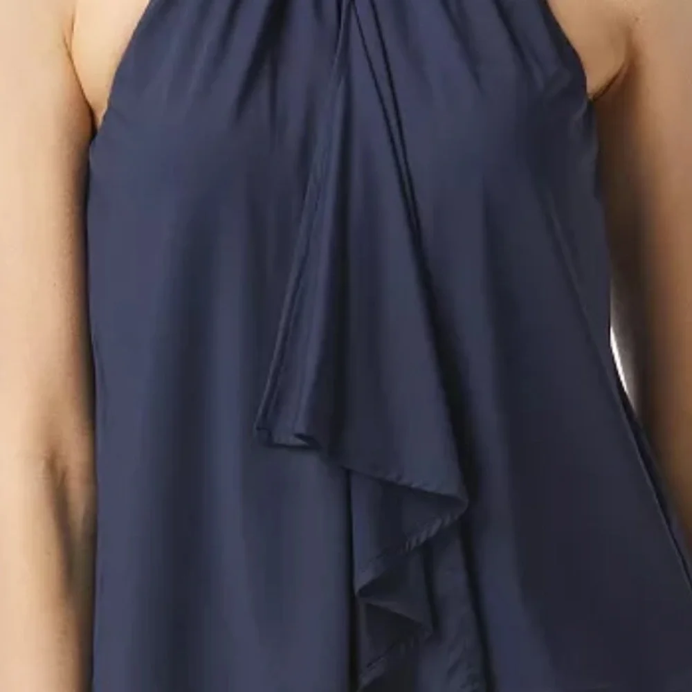 Michael Kors Gold Chain High Neck Flowy Tankini Top Blue Size Small